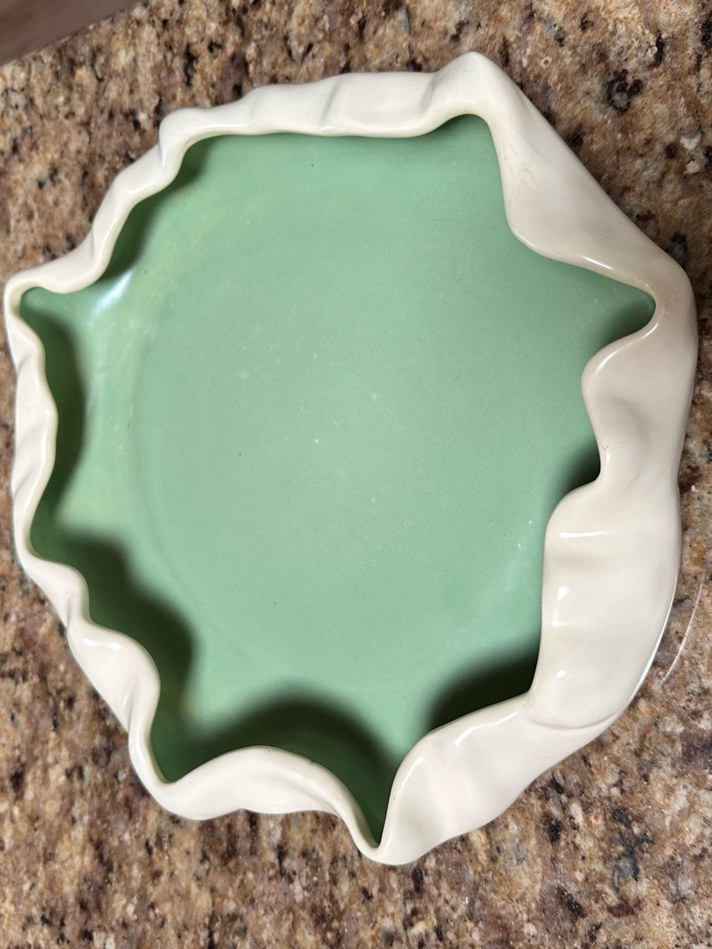 Poppy Trail by Metlox Ruffled Ceramic Tray in Mint Green and Cream